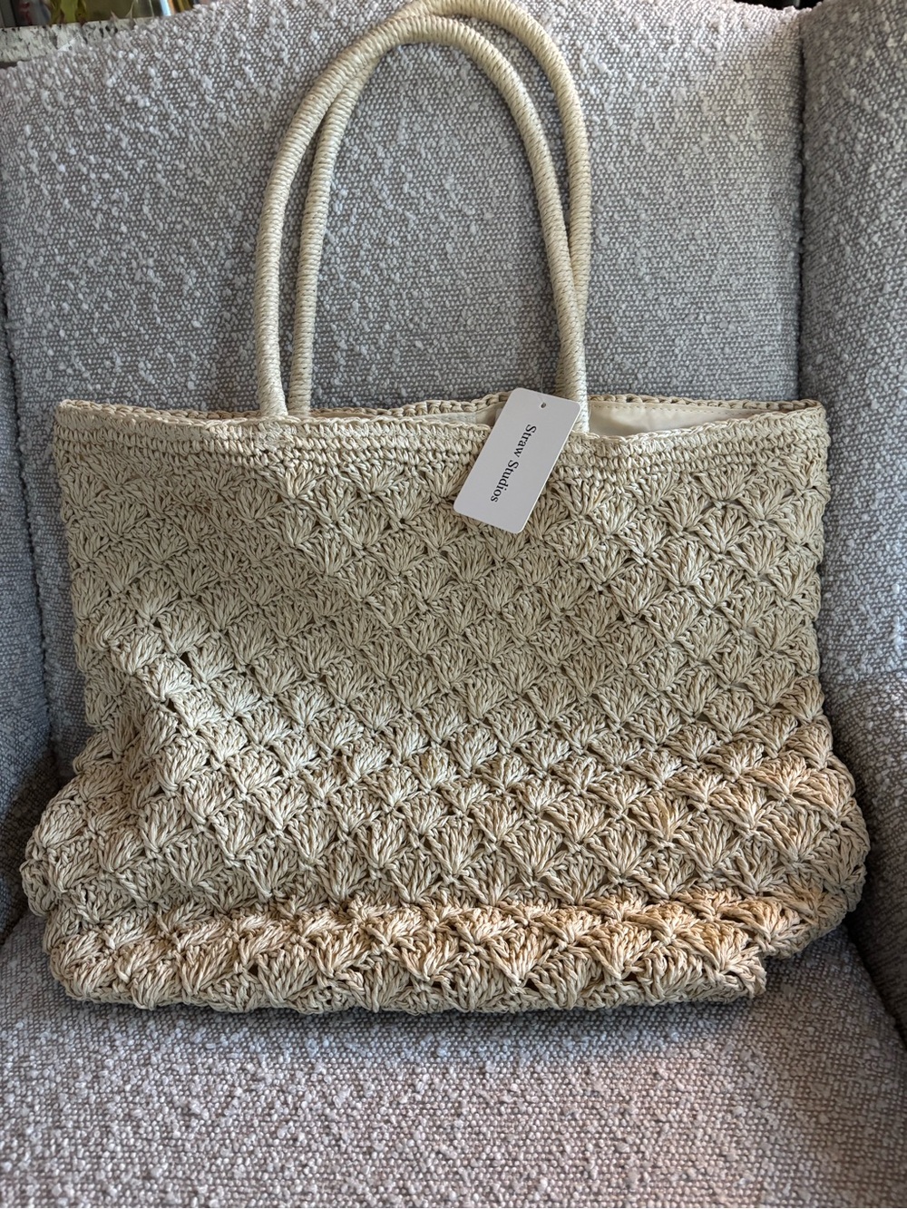 Straw Studios Cream Crochet Tote with Rope Handles